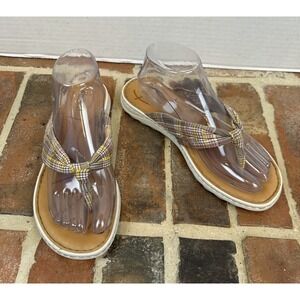 BORN Tide Plaid Flip Flop Sandals Yellow Tan Fabric Comfort Shoes Women's 8